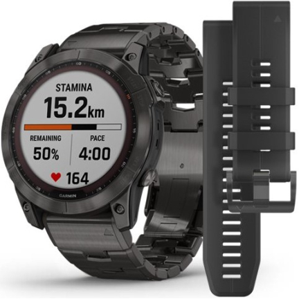 Garmin Fenix 7x Sapphire Solar Carbon Gray DLC Titanium / Carbon Grey DLC Vented Titanium Band 