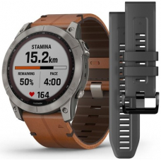 Garmin Fenix 7x Sapphire Solar Titanium / Chestnut Leather Band